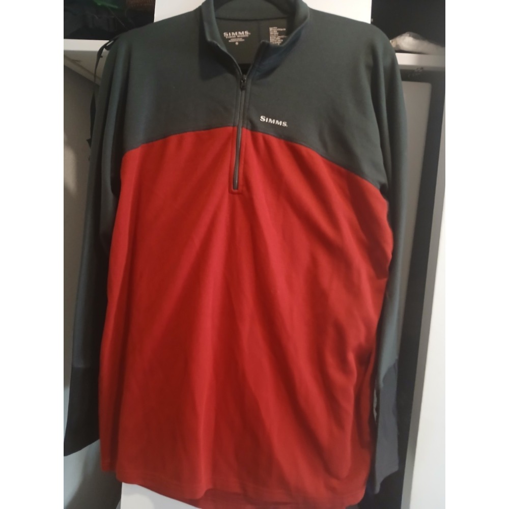 Simms Pullover Mens XL Red Gray 1/4 Zip Rivertek Fly Fishing Stretch